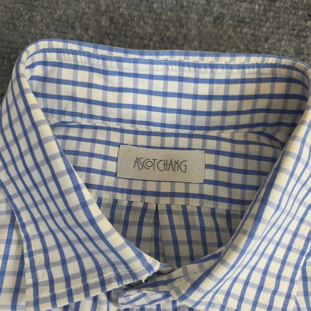 Ascot‎ Chang Dress Shirt Mens XL Blue Thomas Mason Gingham Check Button Up 2013 - Picture 4 of 12